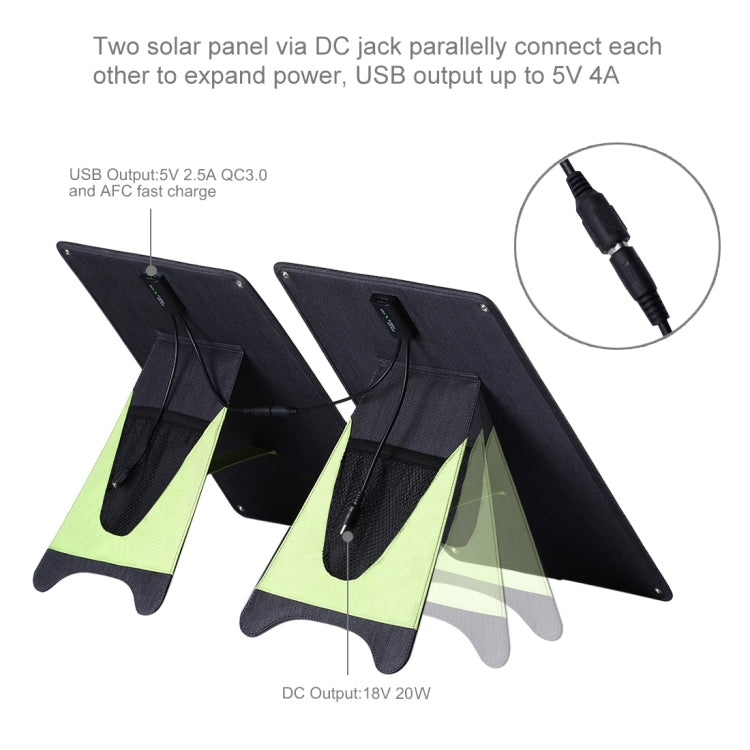 Chargeur solaire portable HAWEEL 20W en silicium monocristallin, avec port USB, support et pince tigre, compatible QC3.0 et AFC