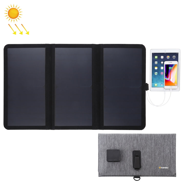 Chargeur solaire ultrafin HAWEEL 21W pliable en 3 volets, ports USB doubles 5V / 3A, compatible QC3.0 et AFC, ultrafin 21W