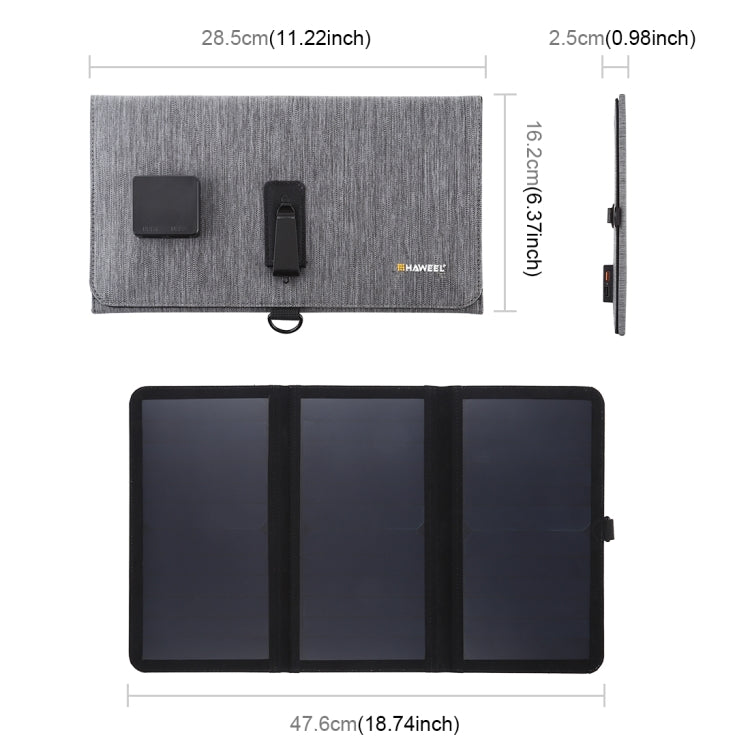 Chargeur solaire ultrafin HAWEEL 21W pliable en 3 volets, ports USB doubles 5V / 3A, compatible QC3.0 et AFC, ultrafin 21W