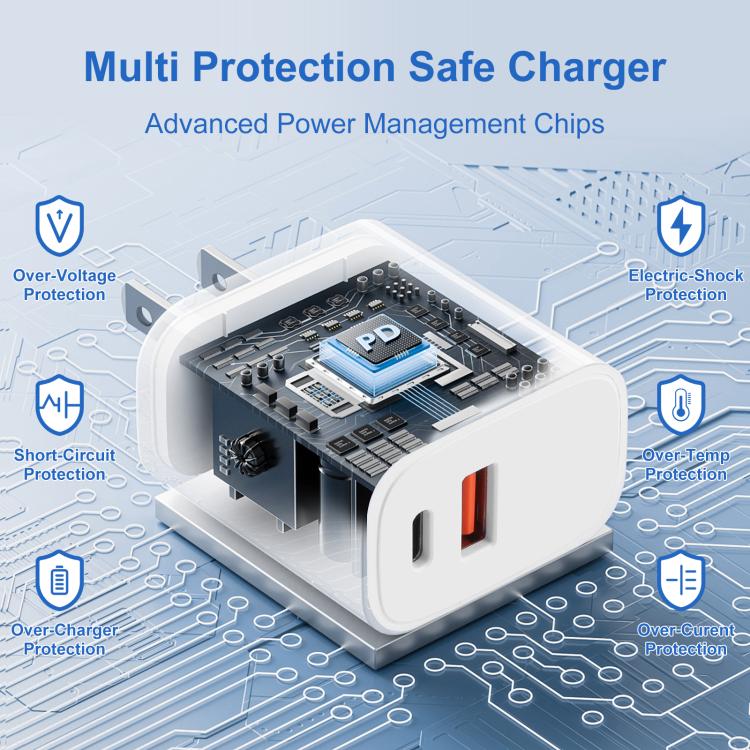 Adaptateur de charge rapide double port HAWEEL 20W, prise US, chargeur double port prise US