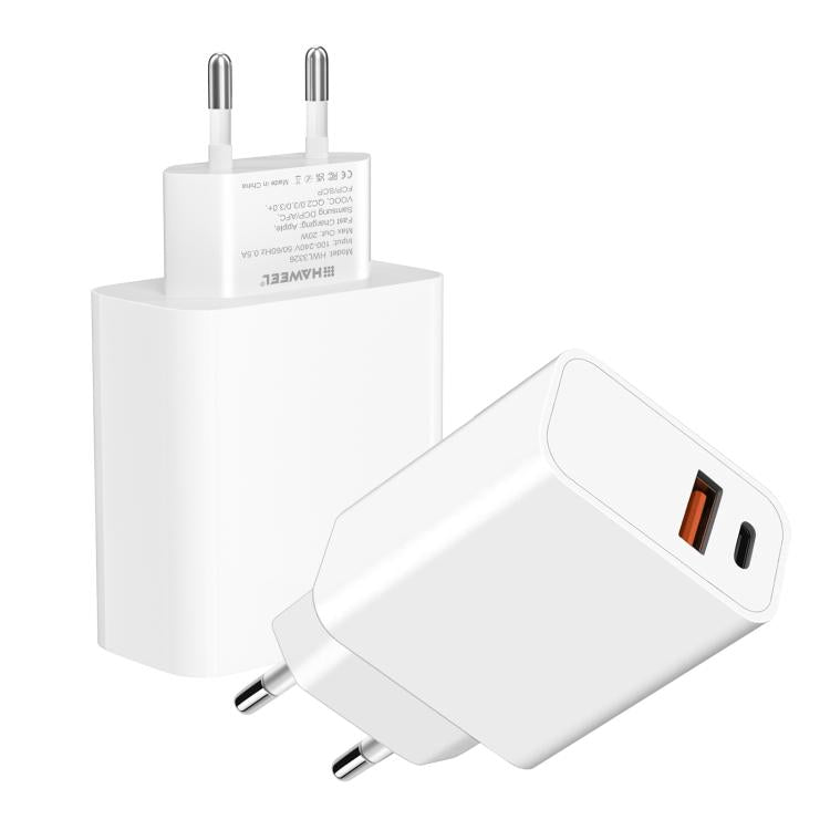 Adaptateur de charge rapide double port HAWEEL 20W, prise EU, chargeur double port prise EU