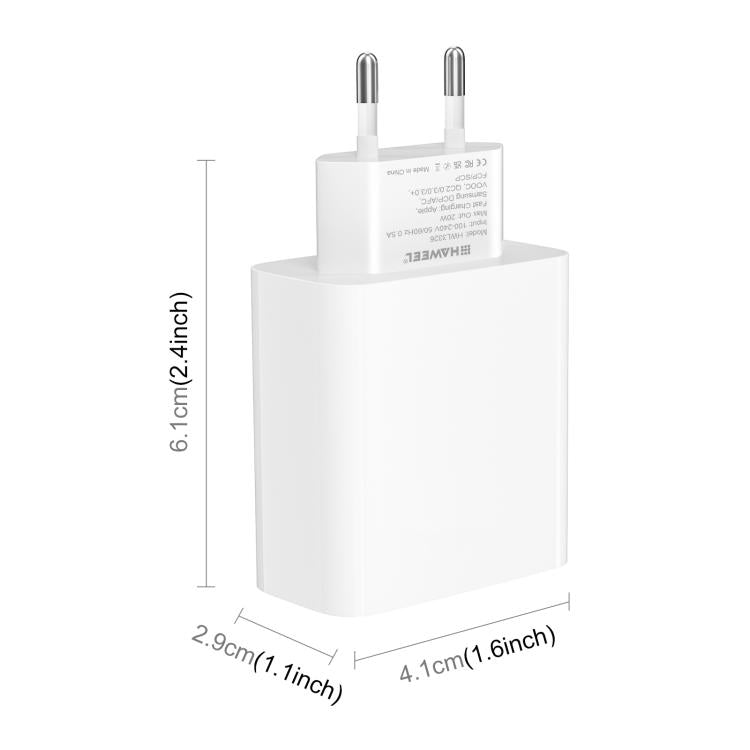 Adaptateur de charge rapide double port HAWEEL 20W, prise EU, chargeur double port prise EU