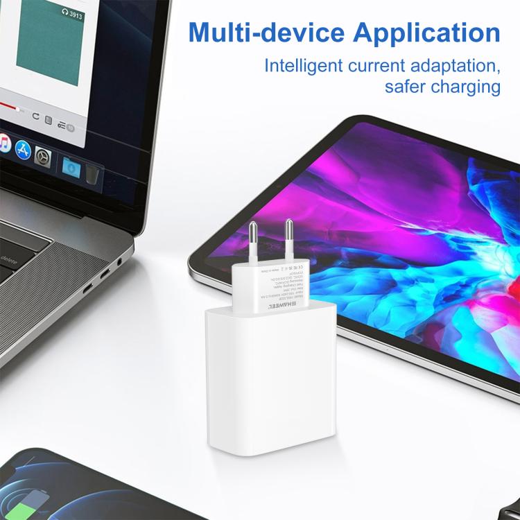 Adaptateur de charge rapide double port HAWEEL 20W, prise EU, chargeur double port prise EU