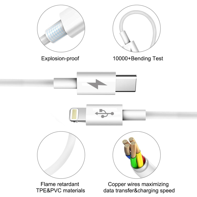 Câble de charge rapide HAWEEL 25W 3A USB-C / Type-C vers 8 broches PD pour iPhone, iPad, longueur du câble : 1 m, Type-C vers 8 broches 1 m