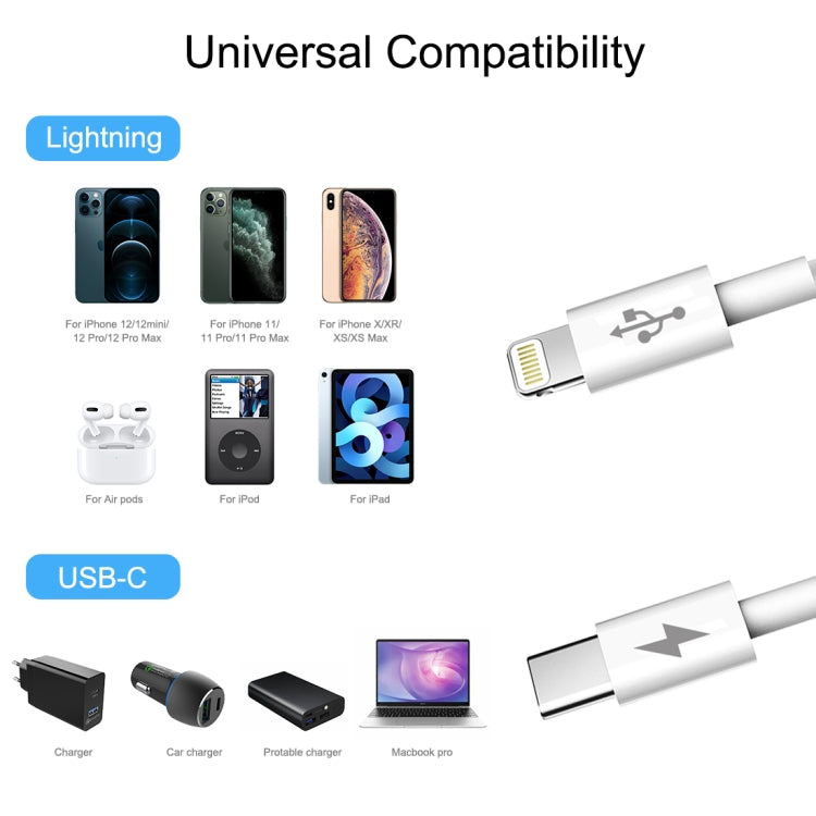 Câble de charge rapide HAWEEL 25W 3A USB-C / Type-C vers 8 broches PD pour iPhone, iPad, longueur du câble : 1 m, Type-C vers 8 broches 1 m