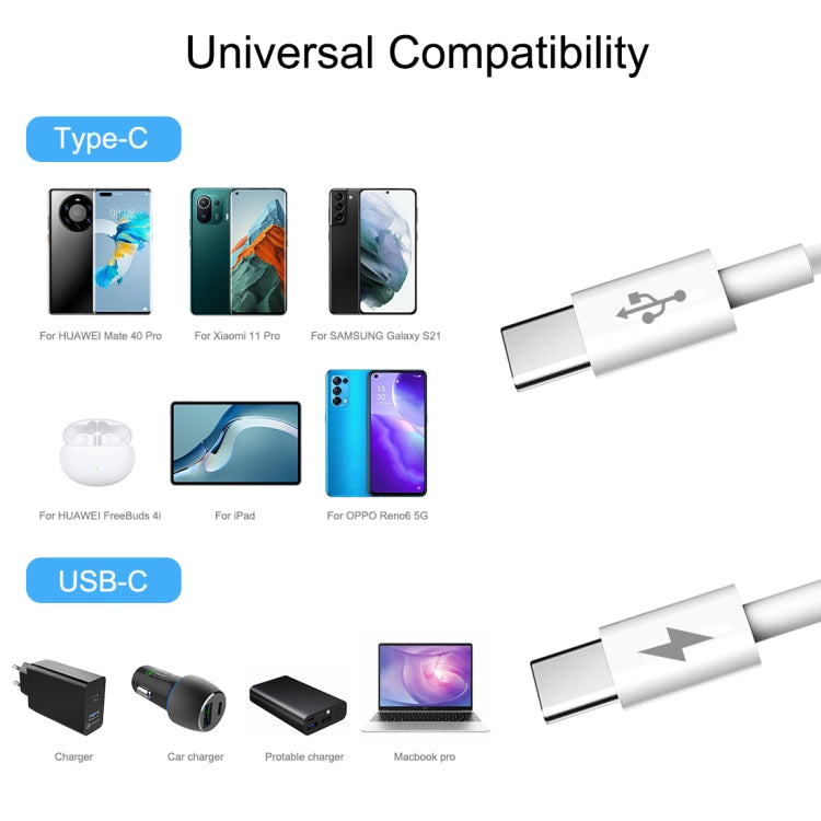 Câble de données de charge rapide HAWEEL 25W 3A Type-C / USB-C vers Type-C / USB-C PD, longueur : 2m, Type-C vers Type-C 2m
