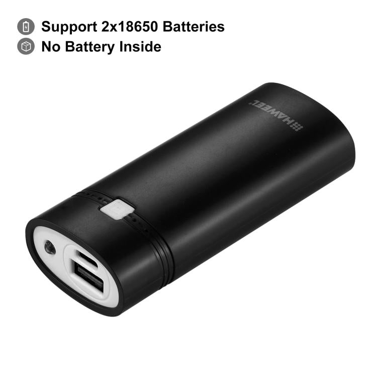 HAWEEL DIY Boîtier de Batterie Externe 2x 18650 (Non Inclus) 5600mAh avec Sortie USB et Indicateur, DIY 2 Batteries (Noir), DIY 2 Batteries (Blanc)