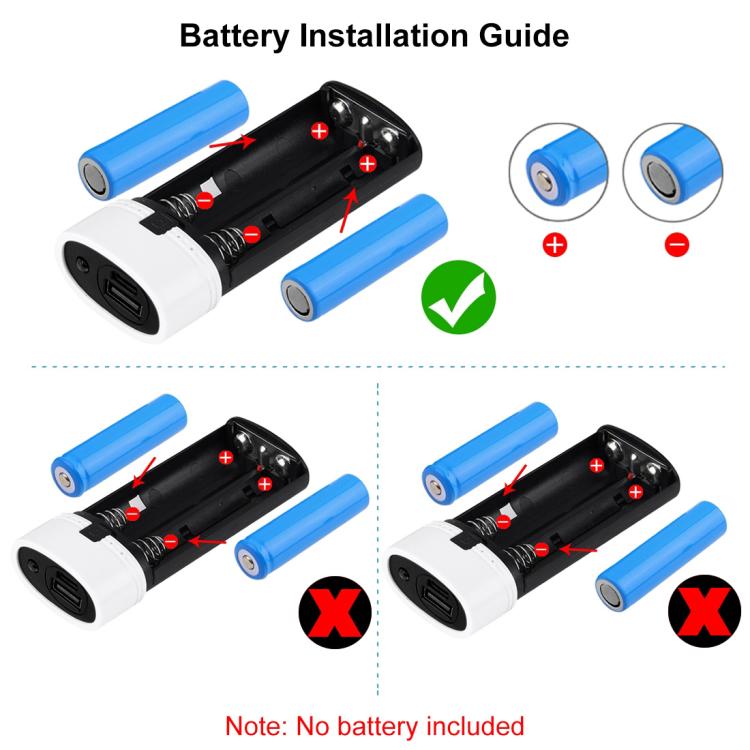 HAWEEL DIY Boîtier de Batterie Externe 2x 18650 (Non Inclus) 5600mAh avec Sortie USB et Indicateur, DIY 2 Batteries (Noir), DIY 2 Batteries (Blanc)