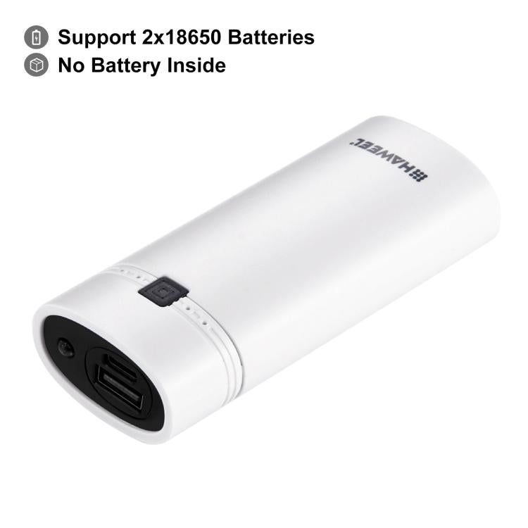 HAWEEL DIY Boîtier de Batterie Externe 2x 18650 (Non Inclus) 5600mAh avec Sortie USB et Indicateur, DIY 2 Batteries (Noir), DIY 2 Batteries (Blanc)