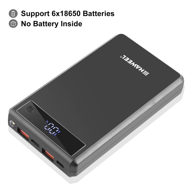Boîtier de batterie externe HAWEEL DIY 6 x 18650 24W charge rapide avec écran, sans batterie, 6 x 18650 Batterie