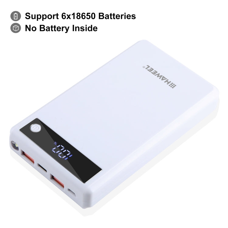 Boîtier de batterie externe HAWEEL DIY 6 x 18650 24W charge rapide avec écran, sans batterie, 6 x 18650 Batterie
