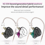 KZ ZSN Écouteurs intra-auriculaires HiFi à commande filaire, quad-core, avec armature mobile et mégabasse, sans microphone