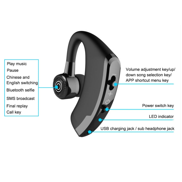 Écouteur Bluetooth Sans Fil Mains Libres V9 Business CSR 4.1 avec Micro pour Conducteur Sportif