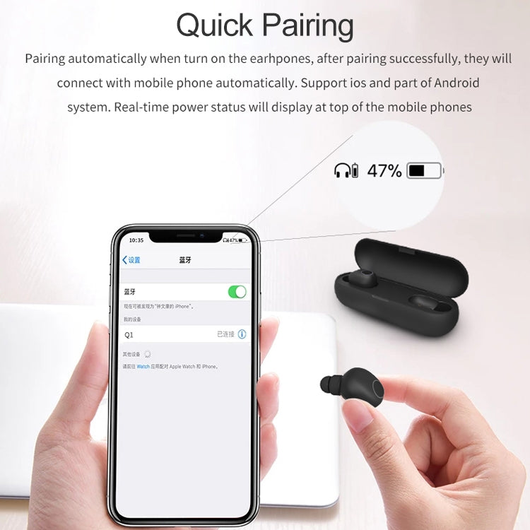 Écouteurs Bluetooth sans fil stéréo binauraux sportifs Q1 TWS Bluetooth 5.0