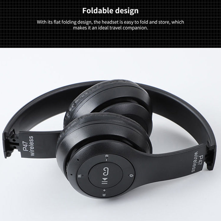 Casque Bluetooth sans fil pliable P47 avec prise audio 3,5 mm, prend en charge MP3 / appel, P47 Rouge, P47 Blanc, P47 Vert, P47 Noir, P47 Bleu
