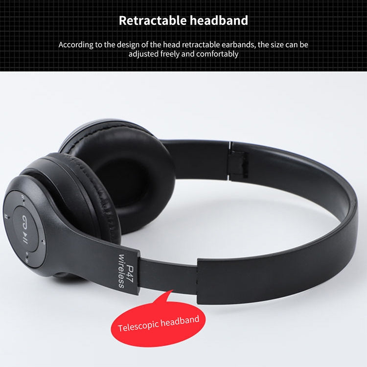 Casque Bluetooth sans fil pliable P47 avec prise audio 3,5 mm, prend en charge MP3 / appel, P47 Rouge, P47 Blanc, P47 Vert, P47 Noir, P47 Bleu
