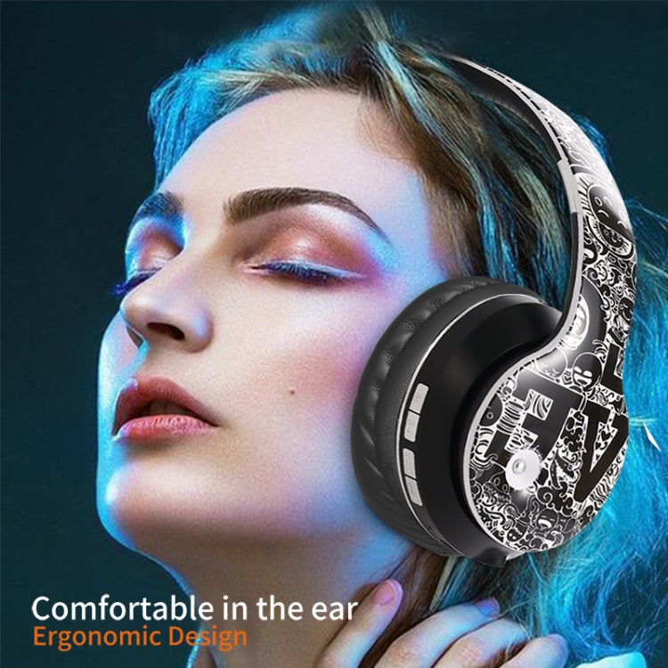 Casque sans fil Bluetooth V5.0 à motif graffiti B1