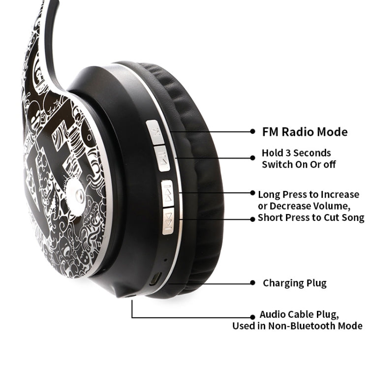 Casque sans fil Bluetooth V5.0 à motif graffiti B1