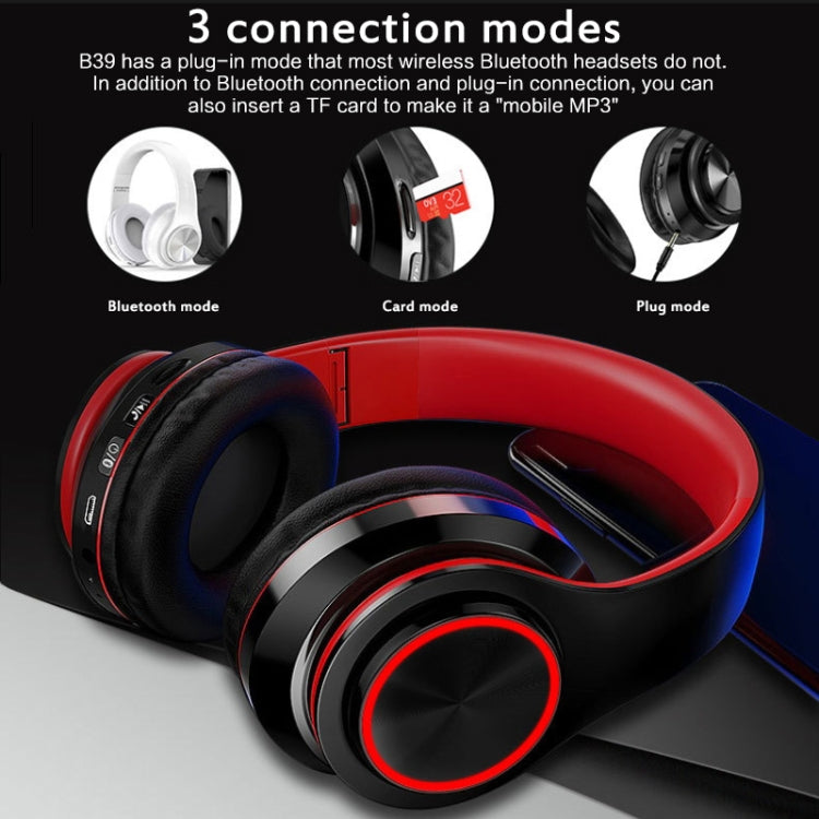 Casque Bluetooth sans fil B39 V5.0, B39 (rouge), B39 (blanc), B39 (bleu), B39 (noir et rouge), B39 (noir)