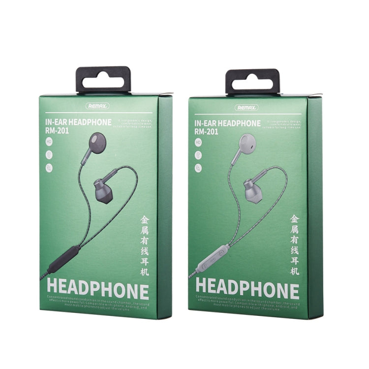 Écouteurs Stéréo Intra-Auriculaires Métalliques REMAX RM-201 avec Commande Filaire + Micro, Supporte les Appels Mains Libres
