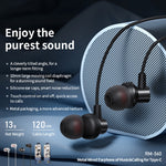 REMAX RM-560 Écouteurs stéréo intra-auriculaires en métal avec câble Type-C, contrôle filaire + micro, support mains libres, non compatible avec téléphones Samsung