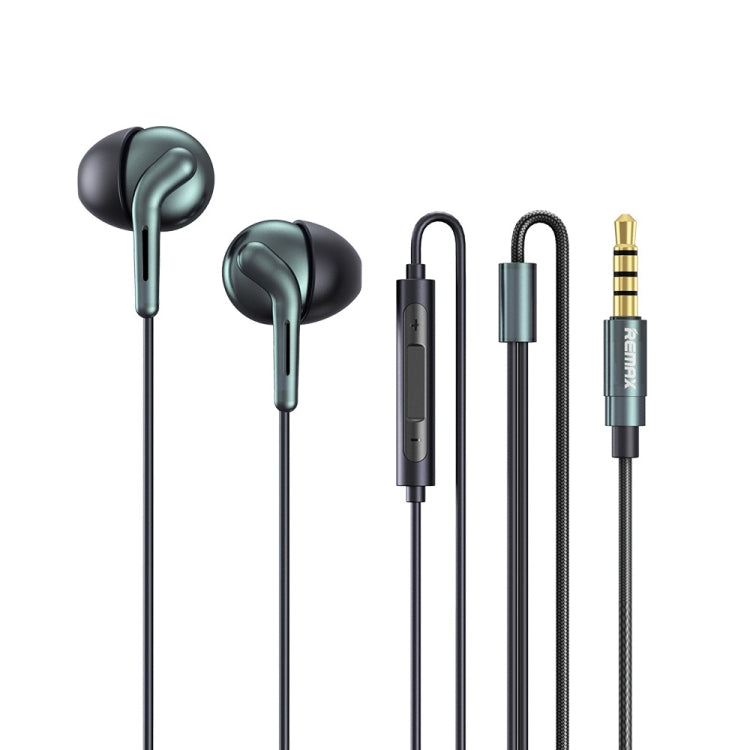 Écouteurs Stéréo Intra-auriculaires REMAX RM-595 3.5mm à Broche Dorée, en Métal à Double Action, avec Commande Filaire + Micro, Prise en Charge des Appels Mains Libres