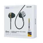 Écouteurs Stéréo Intra-auriculaires REMAX RM-595 3.5mm à Broche Dorée, en Métal à Double Action, avec Commande Filaire + Micro, Prise en Charge des Appels Mains Libres