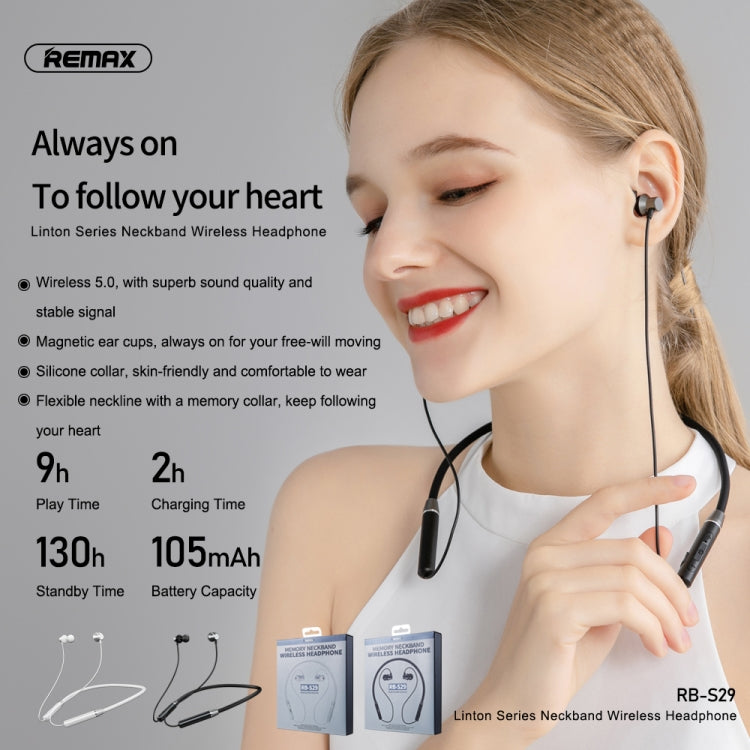 Écouteurs sans fil Bluetooth V5.0 à tour de cou à mémoire de forme série REMAX RB-S29 Linton