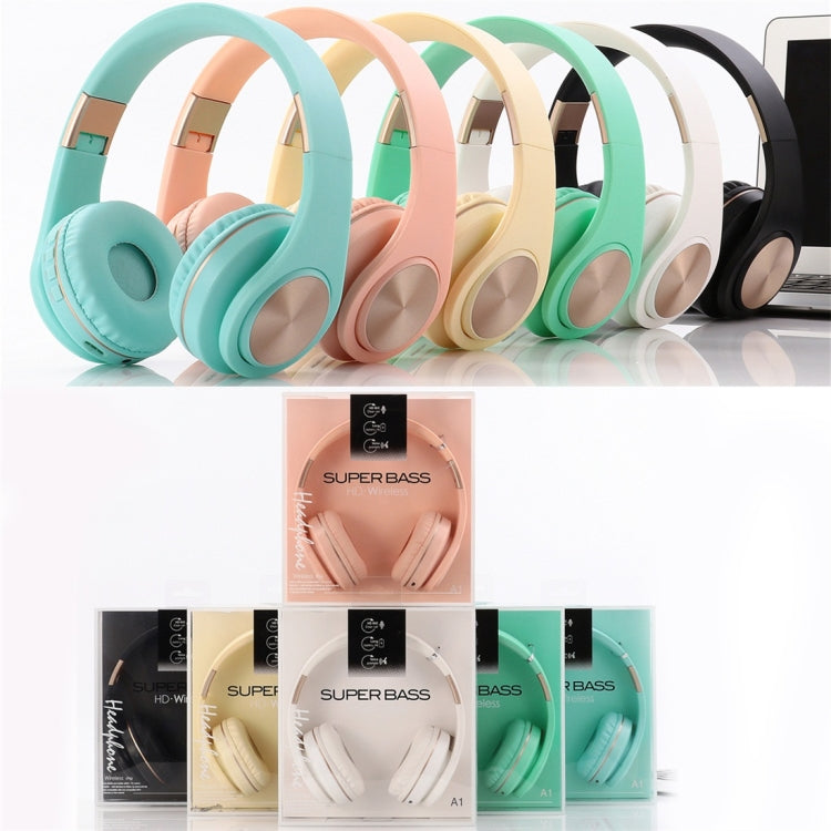 Casque Bluetooth A1, coloris bonbon, super basses, compatible avec la lecture de musique, le changement de piste, le contrôle du volume et la prise d'appels.