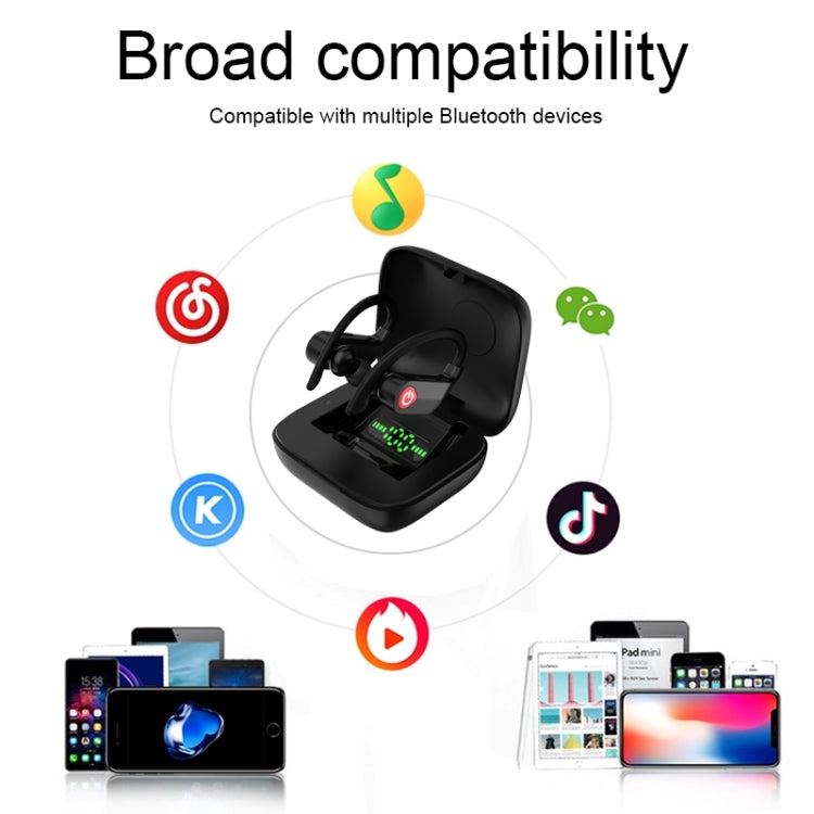 Écouteurs Bluetooth sport sans fil Q83 intra-auriculaires avec boîtier de charge, prend en charge l'affichage LED de la puissance à trois écrans et la fonction de banque d'alimentation, Q83