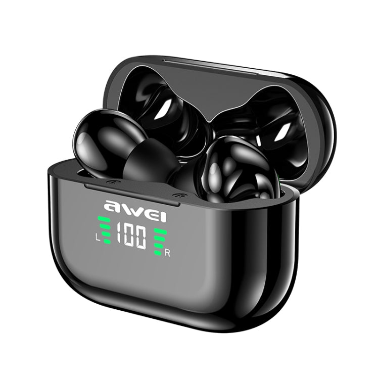 awei T29P Bluetooth V5.0 Écran numérique LED Casque TWS de sport véritablement sans fil étanche IPX4 avec étui de chargement