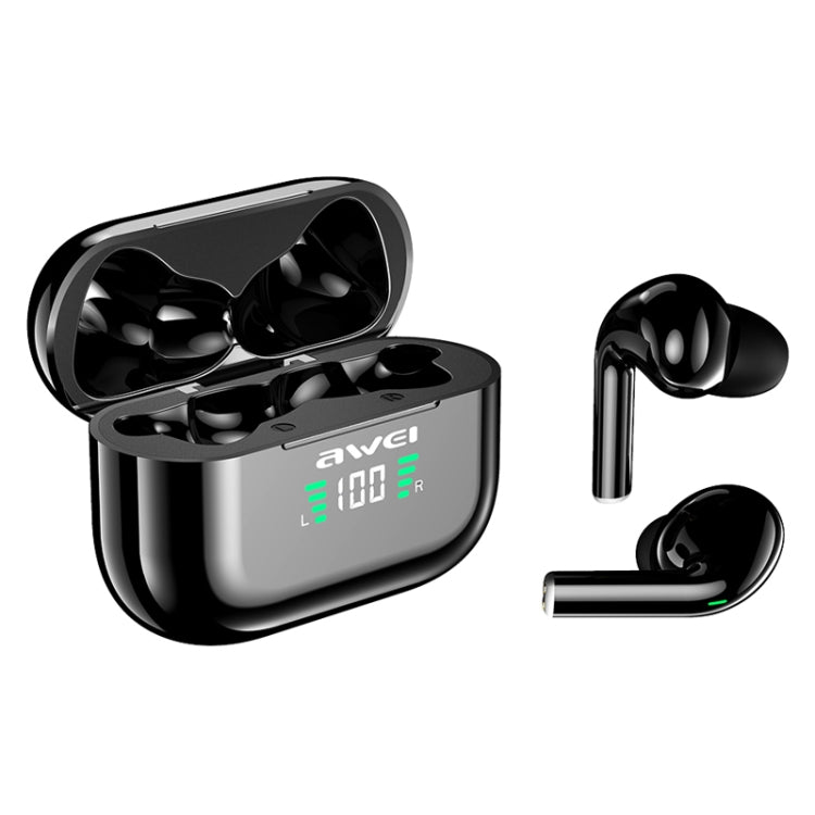 awei T29P Bluetooth V5.0 Écran numérique LED Casque TWS de sport véritablement sans fil étanche IPX4 avec étui de chargement
