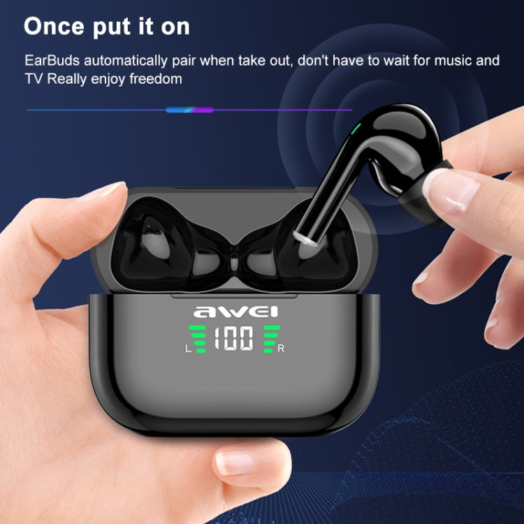 awei T29P Bluetooth V5.0 Écran numérique LED Casque TWS de sport véritablement sans fil étanche IPX4 avec étui de chargement