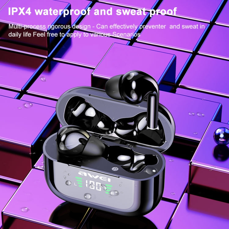 awei T29P Bluetooth V5.0 Écran numérique LED Casque TWS de sport véritablement sans fil étanche IPX4 avec étui de chargement