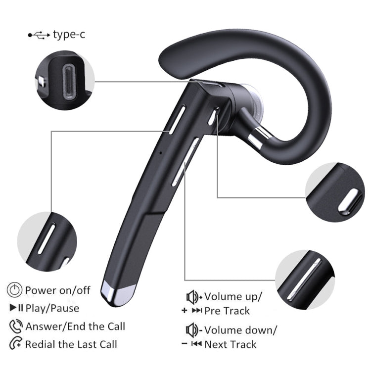 YYK-520 Écouteur Bluetooth Sans Fil Anti-Bruit avec Crochet d'Oreille Rotatif, Spécification: Version Simplifiée, YYK-520