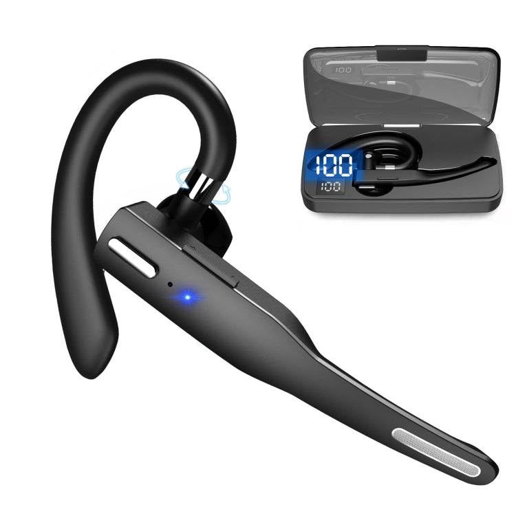 Écouteur Bluetooth sans fil à crochet d'oreille rotatif unique YYK-525 avec suppression du bruit et boîtier de charge et affichage numérique, YYK-525 avec boîtier de charge