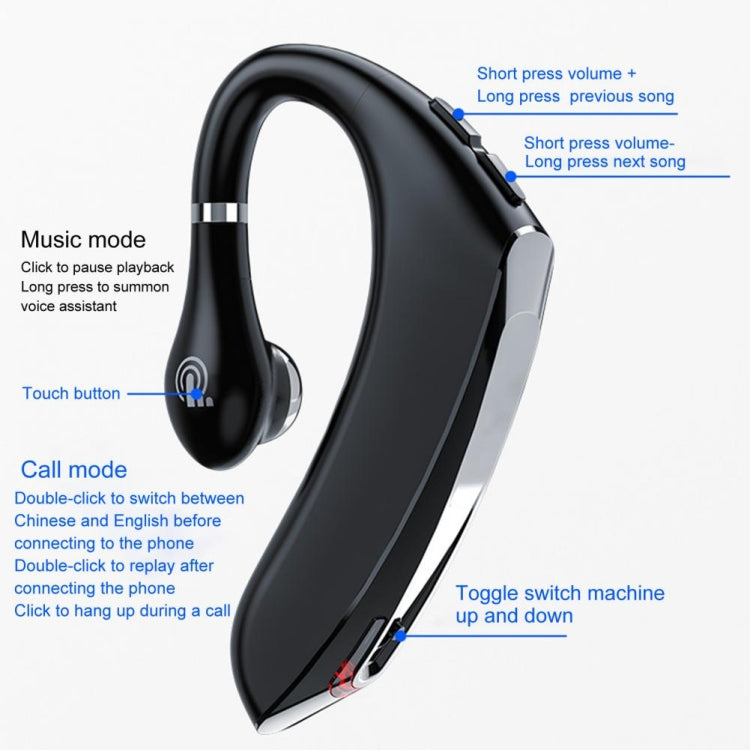 Écouteurs Bluetooth sans fil universels de style tour d'oreille DS800 Bluetooth 5.0 pour affaires et sport, version classique, version classique (noir), version classique (argent)