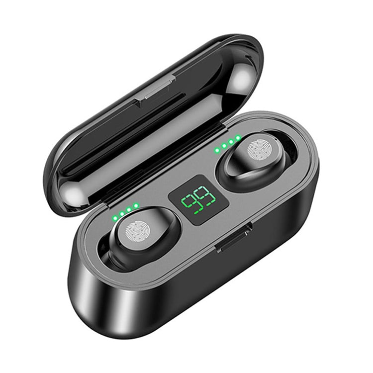 F9 TWS V5.0 Écouteurs sans fil Bluetooth binauraux à commande tactile avec boîtier de charge et affichage numérique, F9