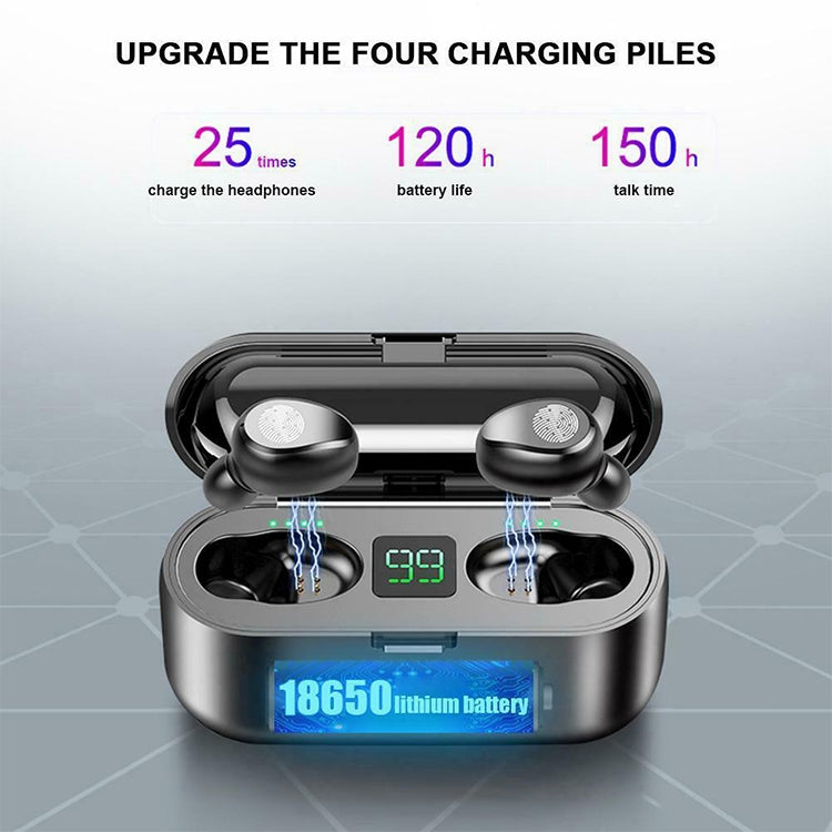 F9 TWS V5.0 Écouteurs sans fil Bluetooth binauraux à commande tactile avec boîtier de charge et affichage numérique, F9