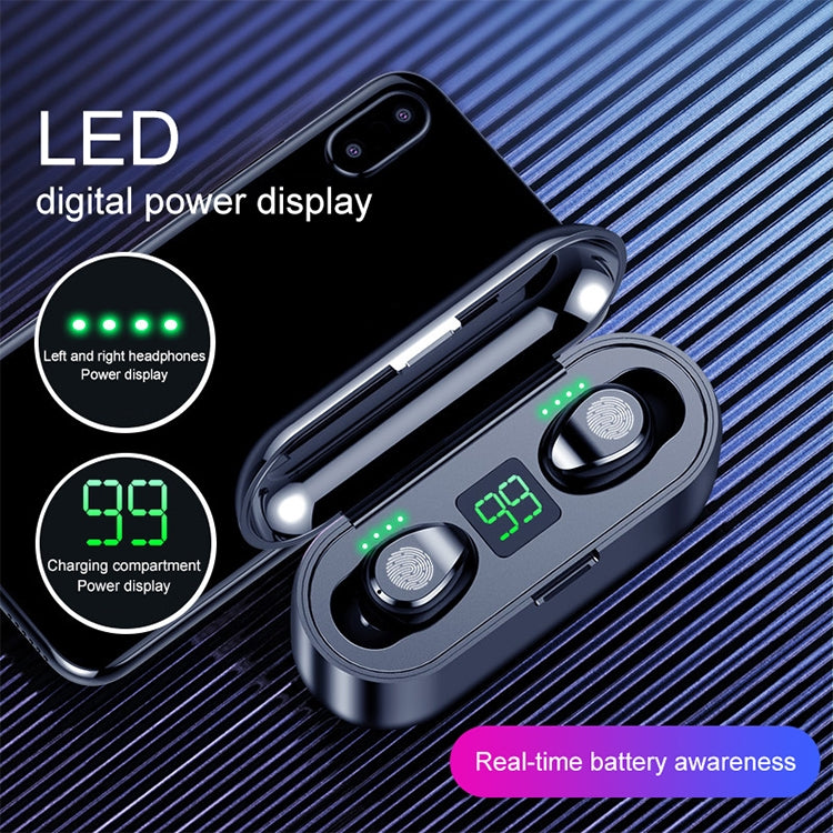 F9 TWS V5.0 Écouteurs sans fil Bluetooth binauraux à commande tactile avec boîtier de charge et affichage numérique, F9