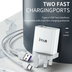 IVON AD52 Charge Rapide PD Double Port USB-C / Type-C + USB 18W