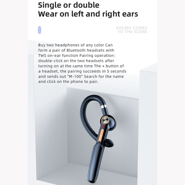 ME-100 TWS Casque Bluetooth professionnel rotatif universel véritable stéréo version 5.0 à contour d'oreille intra-auriculaire
