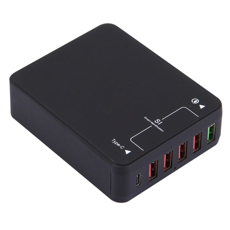 Q8118 1 Charge Rapide 3.0 + 4 USB à Identification Intelligente + 1 Chargeur USB de Bureau USB-C / Type-C 3.1