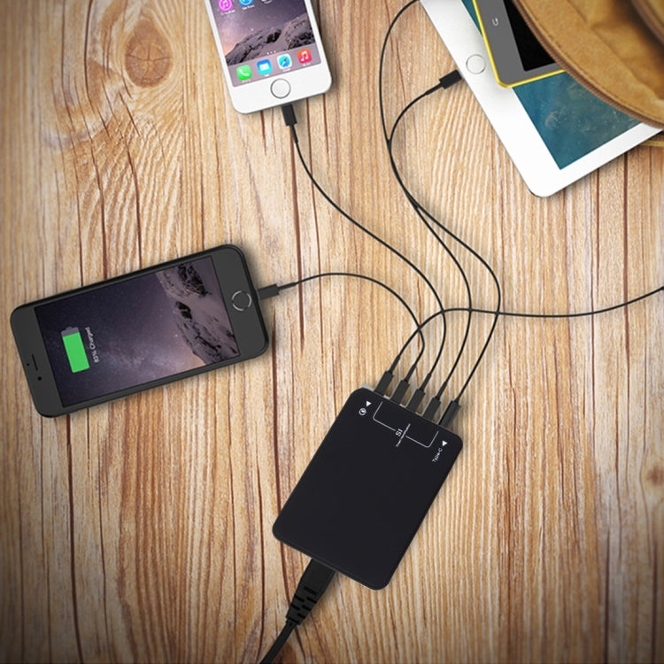 Q8118 1 Charge Rapide 3.0 + 4 USB à Identification Intelligente + 1 Chargeur USB de Bureau USB-C / Type-C 3.1