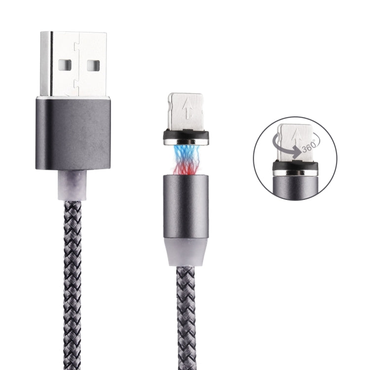 Câble de charge magnétique style tressé USB 2.0 vers 8 broches rotation 360 degrés avec indicateur LED, longueur du câble : 1m