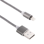 Câble de charge magnétique style tressé USB 2.0 vers 8 broches rotation 360 degrés avec indicateur LED, longueur du câble : 1m