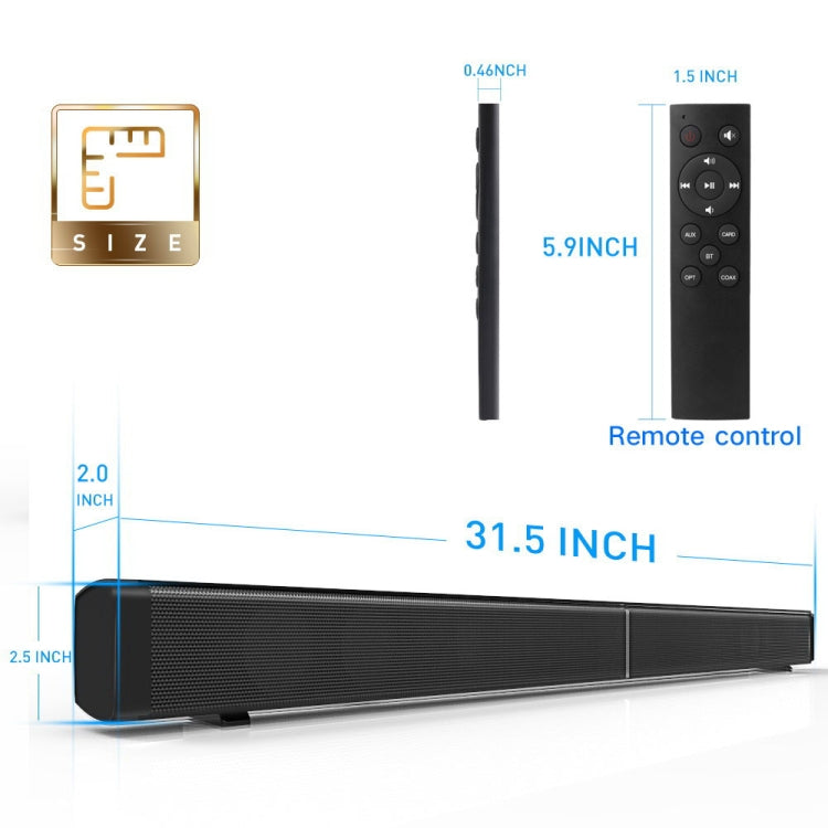 Barre de son LP-09 (CE0148) Enceinte de barre de son sans fil Bluetooth Home Cinéma avec télécommande, CE0148 Noir
