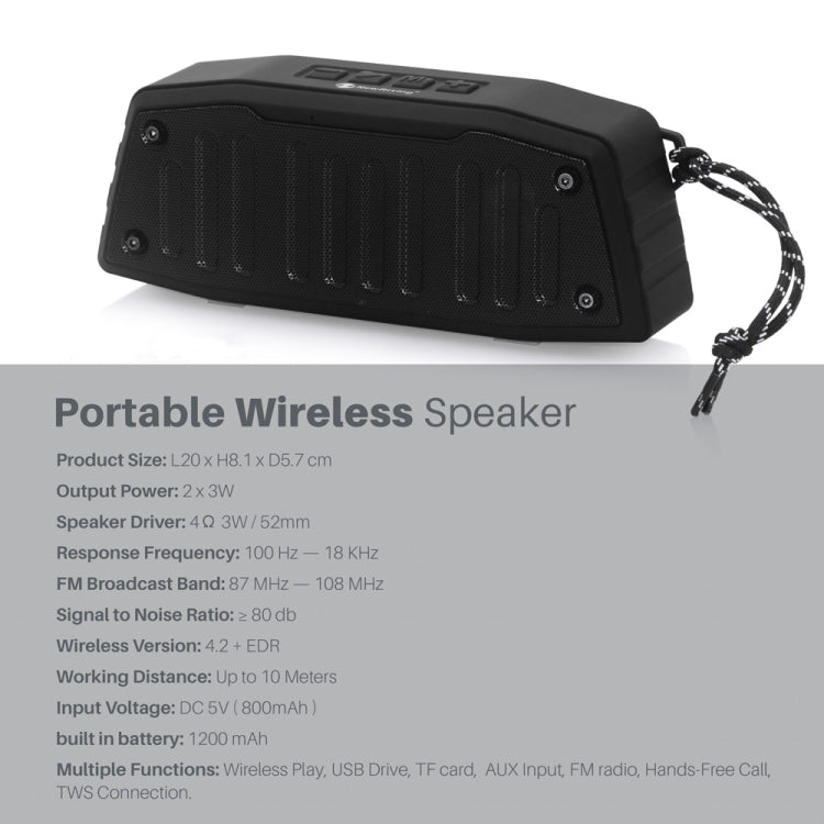 Enceinte Bluetooth portable extérieure NewRixing NR-4019 avec fonction appel mains libres, support carte TF & USB & FM & AUX