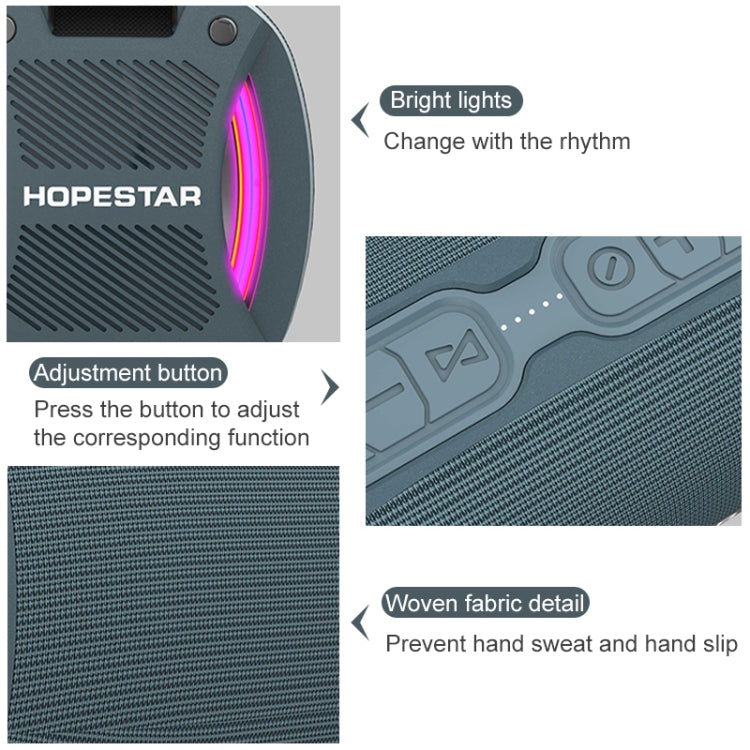 Enceinte Bluetooth portable extérieure étanche HOPESTAR H24 Pro TWS à texture tissée avec lumière rythmique, prise en charge appel mains libres & disque U & carte TF & AUX 3,5 mm & FM, H24 Pro Noir, H24 Pro Gris, H24 Pro Bleu, H24 Pro Rouge