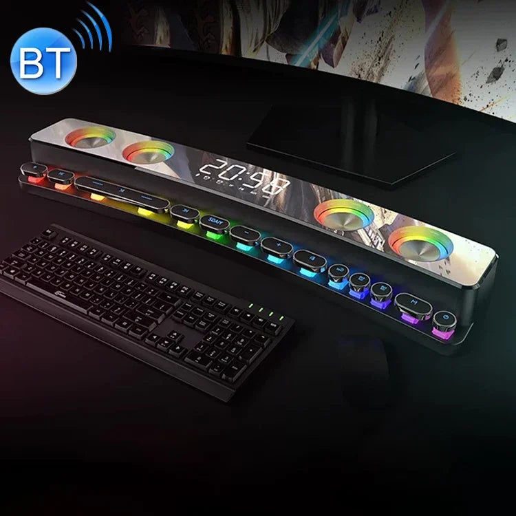 Haut-parleur Bluetooth de bureau de jeu SOAIY SH39 Édition Deluxe avec effet d'éclairage coloré, boutons mécaniques, réveil et batterie